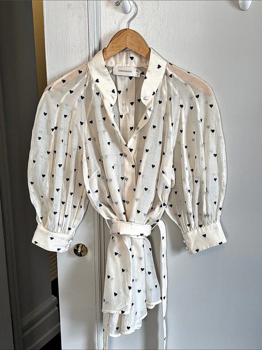 Zimmermann Crush Heart Trim Blouse in White & Black